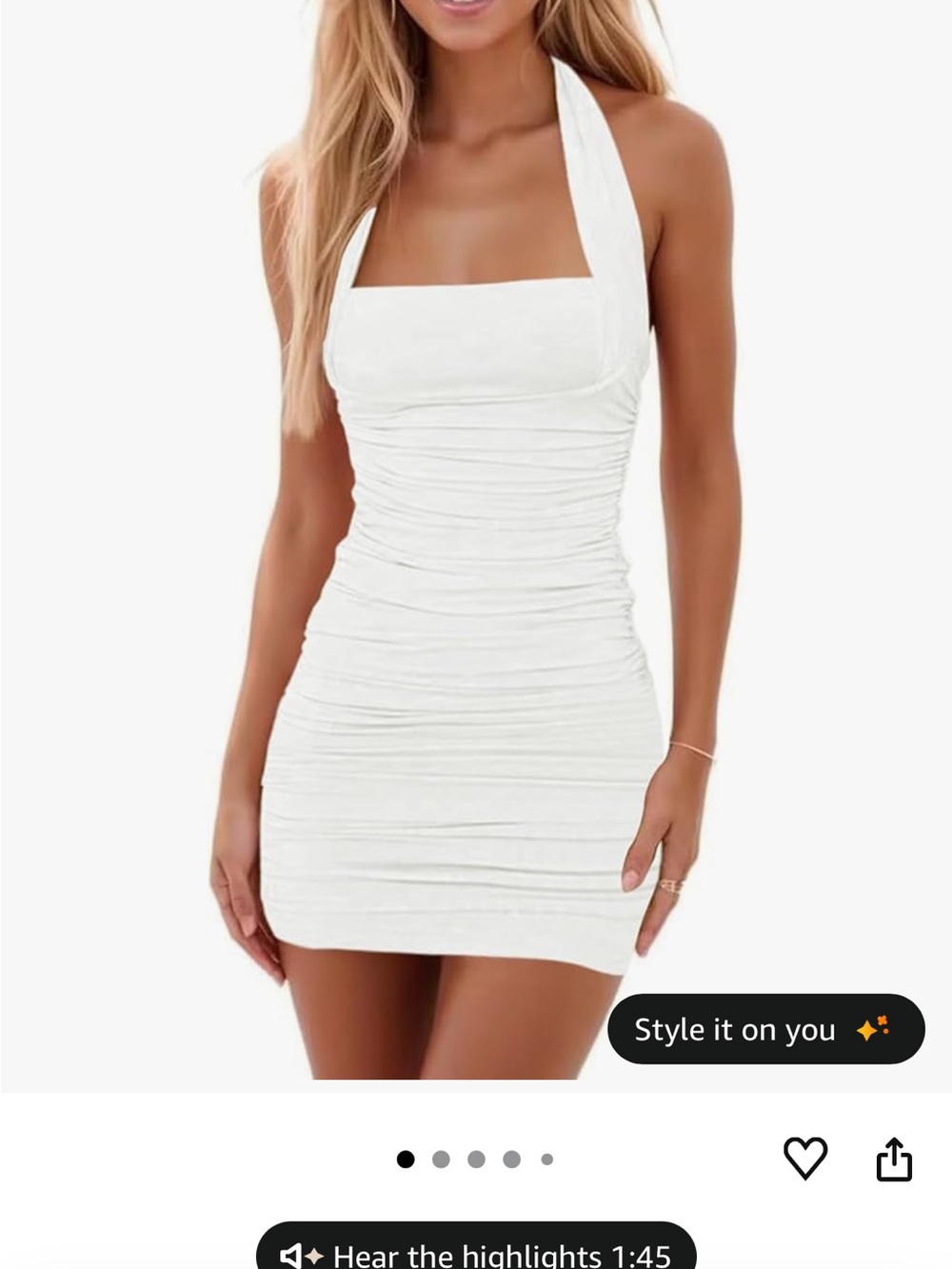 Amazon White Halter Ruched Mini Dress - Women